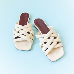 Staud Deepwater Ivory Leather Criss Cross Slip On Sandals Womens 37